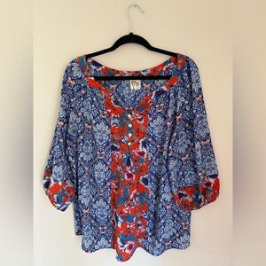 Anthropologie Fig and Flower Multicolor Floral Blouse 1x